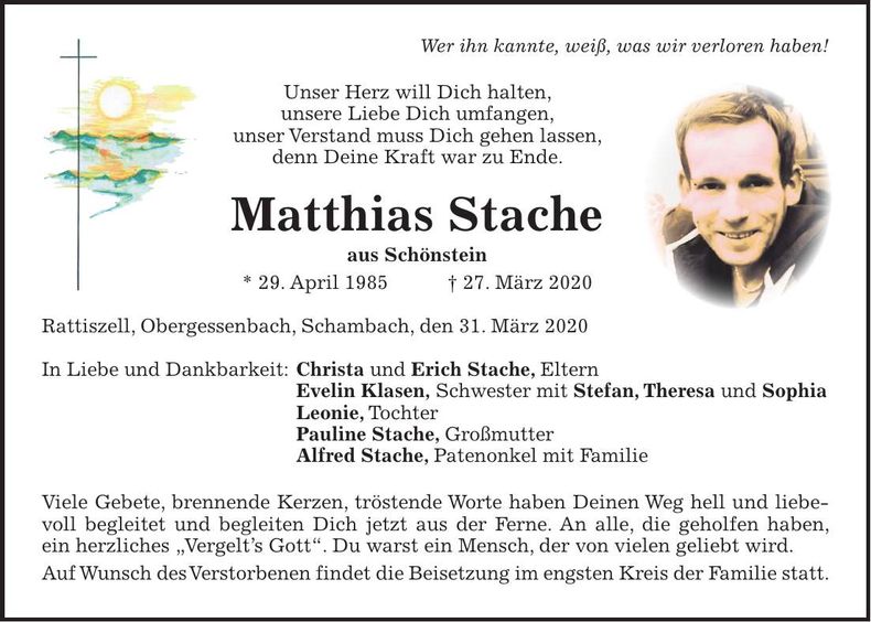 Traueranzeige Matthias Stache