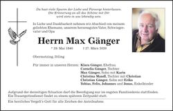 Traueranzeige Max Gänger