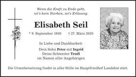 Traueranzeige Elisabeth Seil