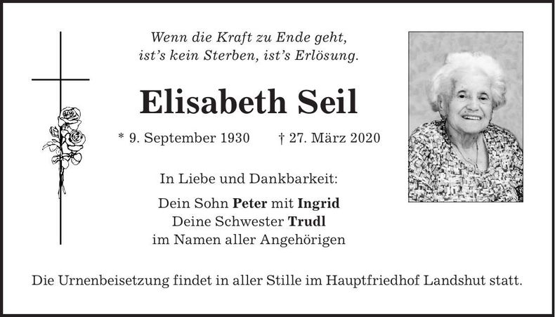 Traueranzeige Elisabeth Seil