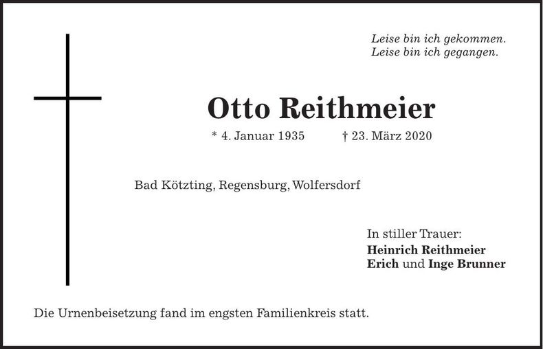 Traueranzeige Otto Reithmeier