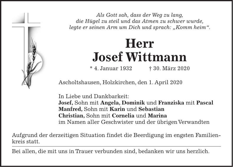 Traueranzeige Josef Wittmann