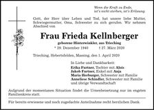 Traueranzeige Frieda Kellnberger