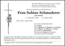 Traueranzeige Sabine Schmaderer