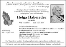 Traueranzeige Helga Habereder