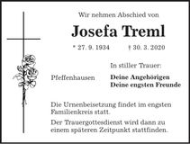 Traueranzeige Josefa Treml