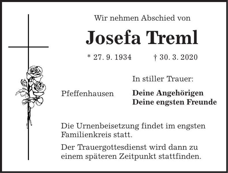 Traueranzeige Josefa Treml