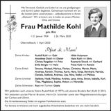 Traueranzeige Mathilde Kohl