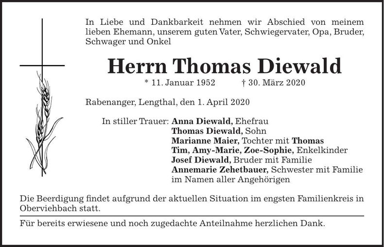 Traueranzeige Thomas Diewald