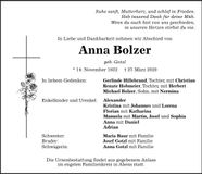 Traueranzeige Anna Bolzer