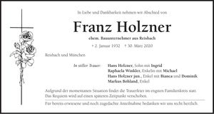 Traueranzeige Franz Holzner