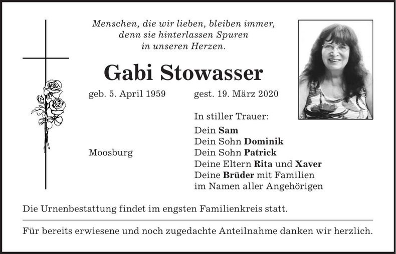 Traueranzeige Gabi Stowasser