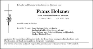 Traueranzeige Franz Holzner
