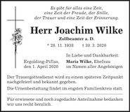 Traueranzeige Joachim Wilke