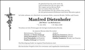 Traueranzeige Manfred Dietenhofer