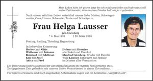 Traueranzeige Helga Lausser