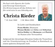 Traueranzeige Christa Rieder