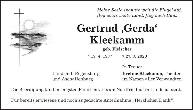 Traueranzeige Gertrud Kleekamm
