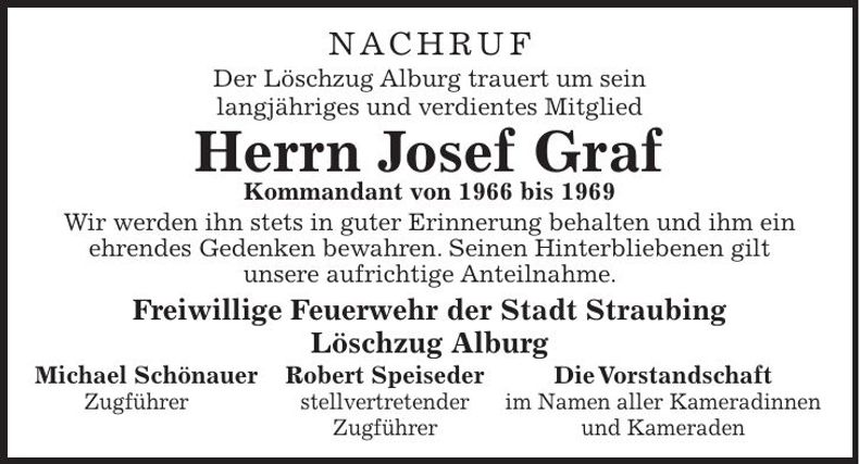 Traueranzeige Josef Graf