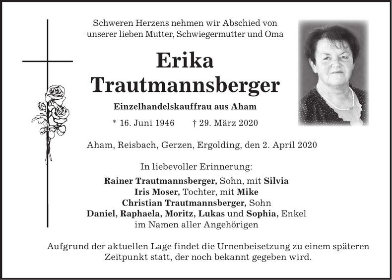 Traueranzeige Erika Trautmannsberger