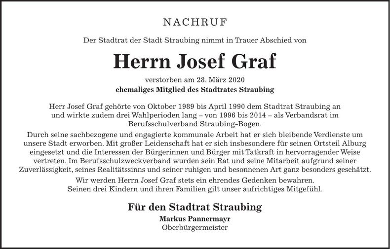 Traueranzeige Josef Graf