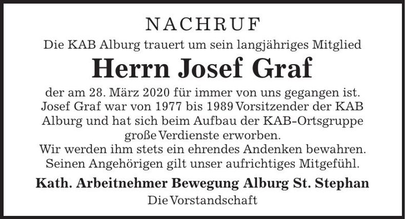 Traueranzeige Josef Graf
