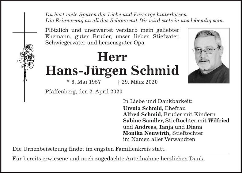 Traueranzeige Hans-Jürgen Schmid