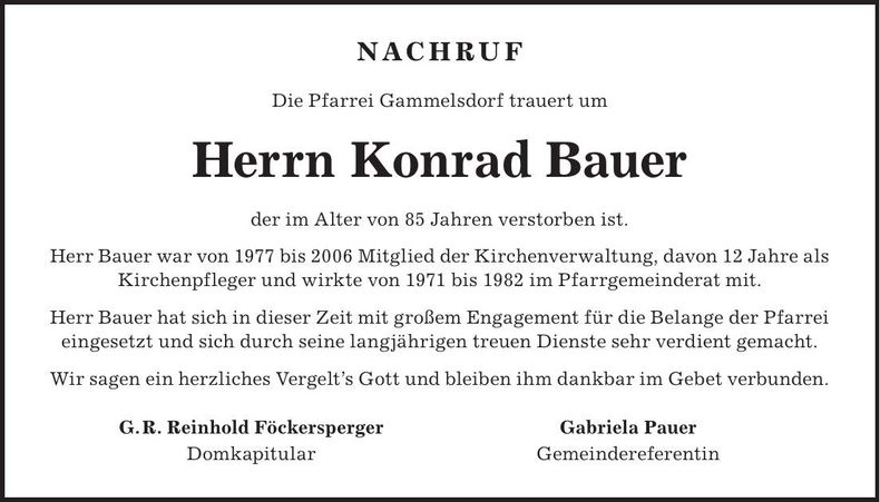 Traueranzeige Konrad Bauer