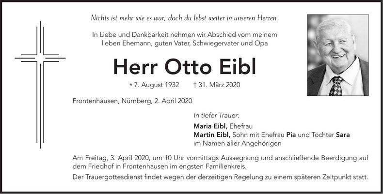 Traueranzeige Otto Eibl