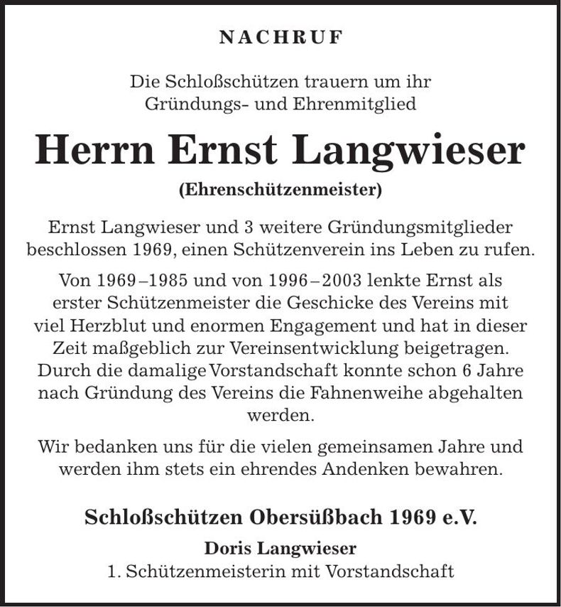 Traueranzeige Ernst Langwieser