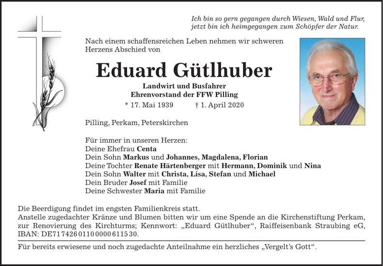 Traueranzeige Eduard Gütlhuber