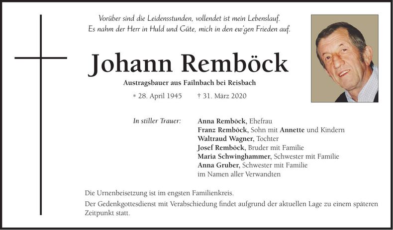 Traueranzeige Johann Remböck