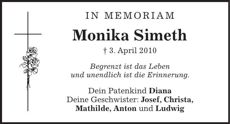 Traueranzeige Monika Simeth