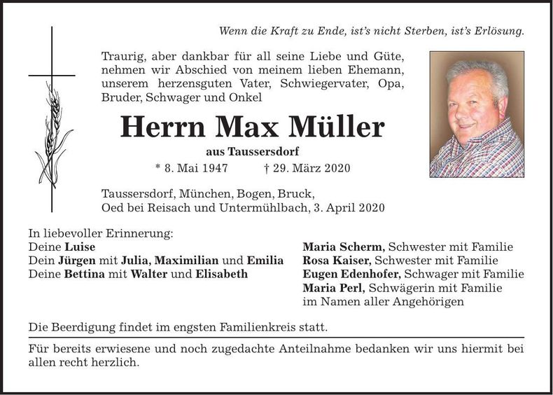 Traueranzeige Max Müller