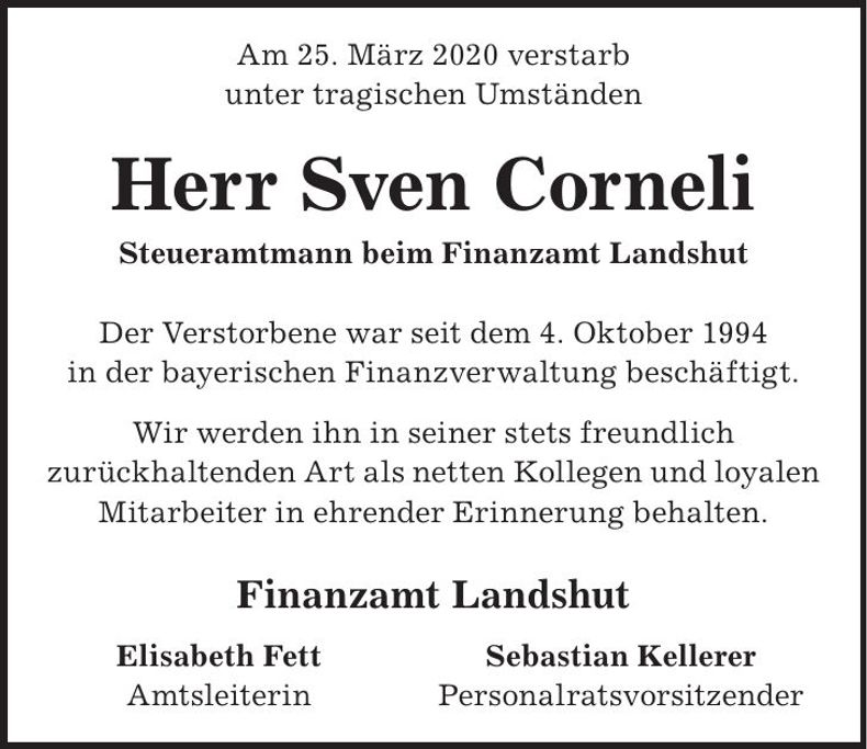 Traueranzeige Sven Corneli