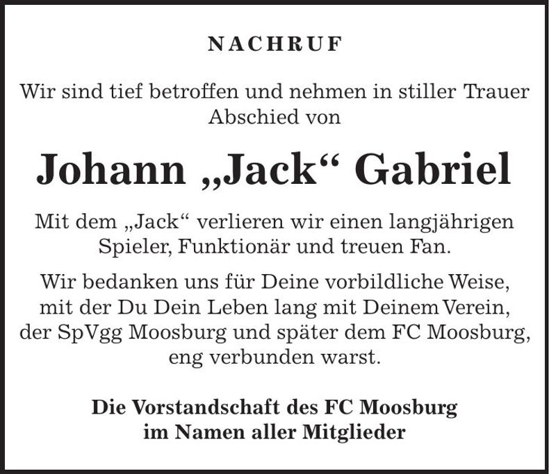 Traueranzeige Johann Gabriel