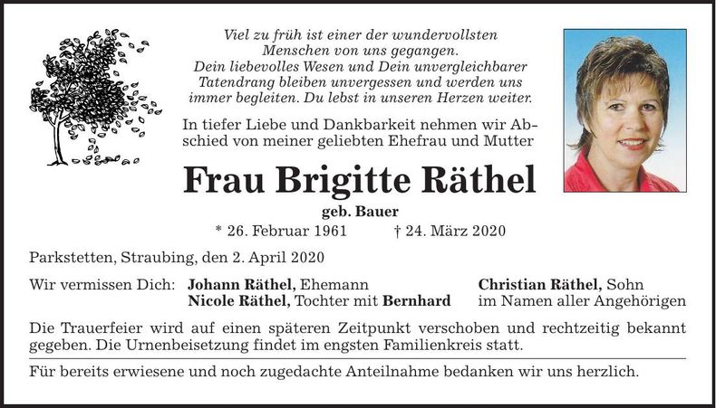 Traueranzeige Brigitte Räthel