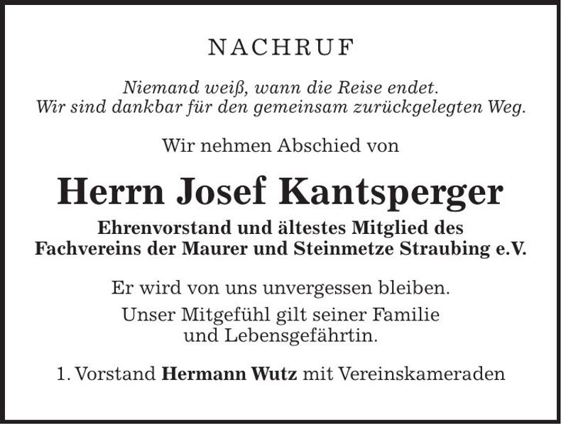 Traueranzeige Josef Kantsperger