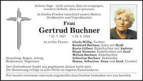 Traueranzeige Gertrud Buchner
