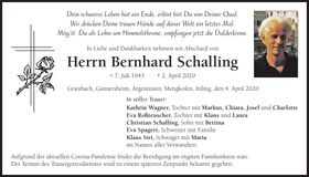 Traueranzeige Bernhard Schalling
