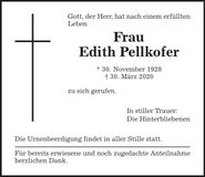 Traueranzeige Edith Pellkofer