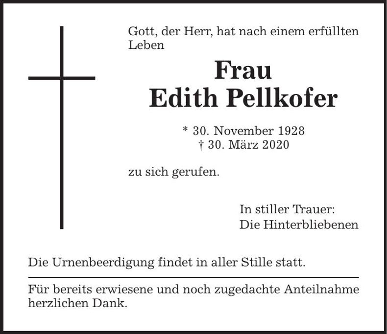 Traueranzeige Edith Pellkofer
