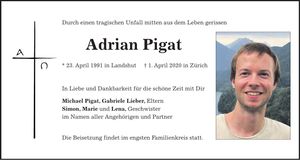Traueranzeige Adrian Pigat