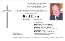 Traueranzeige Karl Plass