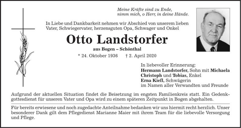 Traueranzeige Otto Landstorfer