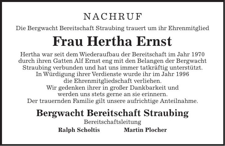 Traueranzeige Hertha Ernst