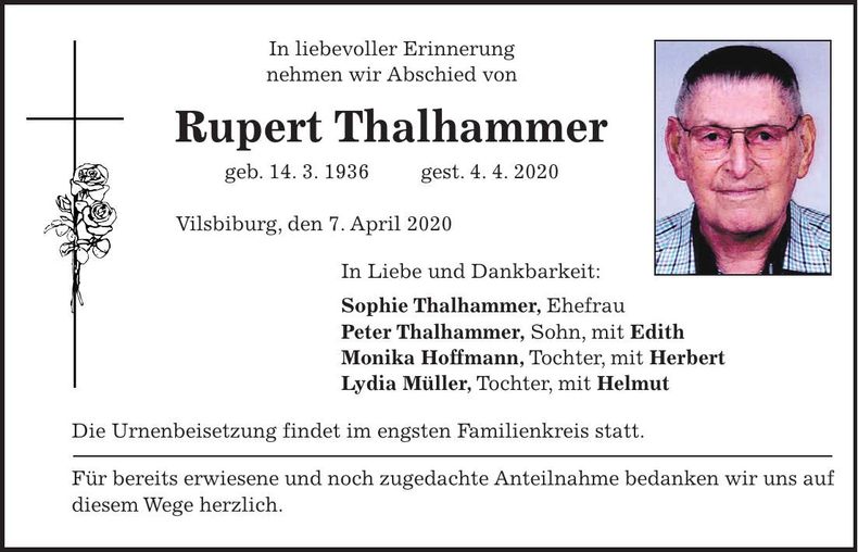 Traueranzeige Rupert Thalhammer