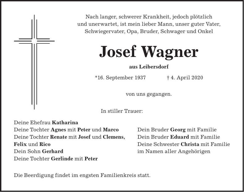 Traueranzeige Josef Wagner