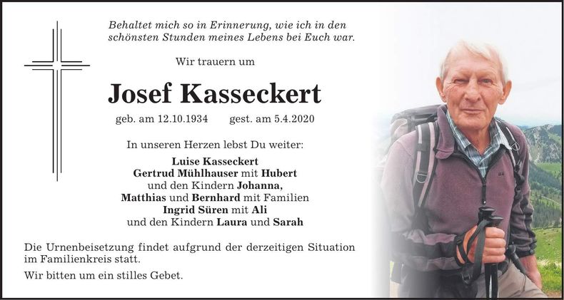Traueranzeige Josef Kasseckert