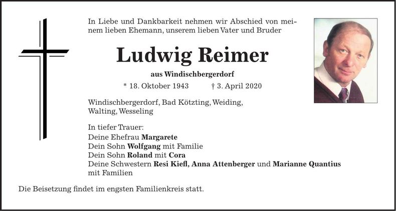 Traueranzeige Ludwig Reimer